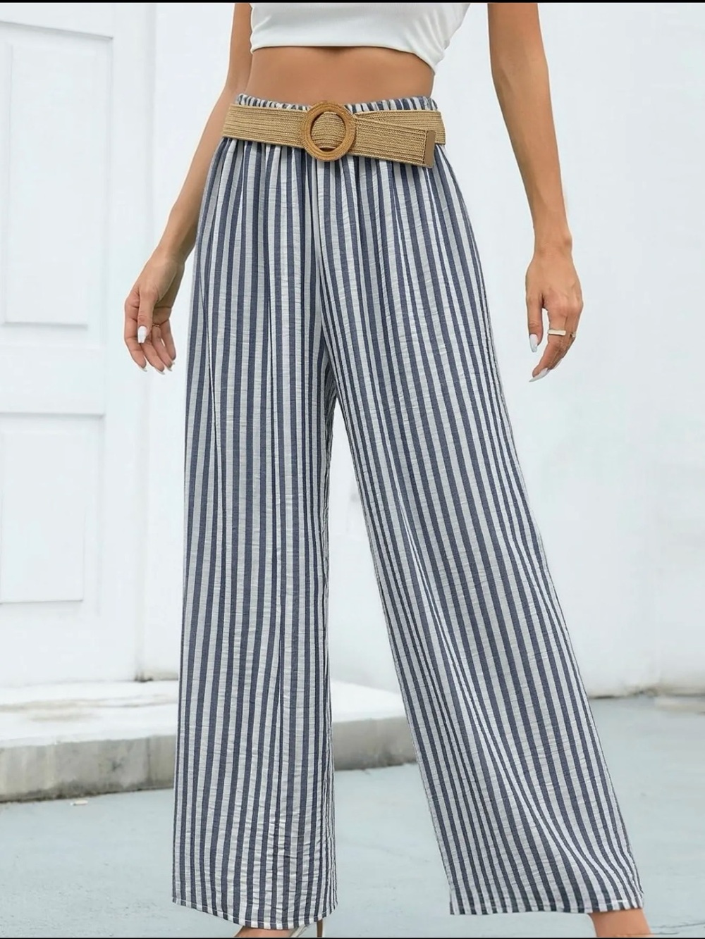 MADE IN ITALY 🇮🇹 Striped Wide-Leg Pants with Belt - MULTI COLOR LISTING